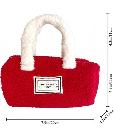 Plush Handbag Red Small Square Bag for Women Faux Lambswool Handbag Tote Purse Beige Handle $14.39 Handbags