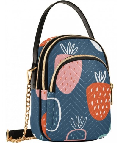 Small Crossbody Cell Phone Bag for Women, Blue Pink and Red Strawberry Mini Over Shoulder Handbag Purse with Credit Card Slot...