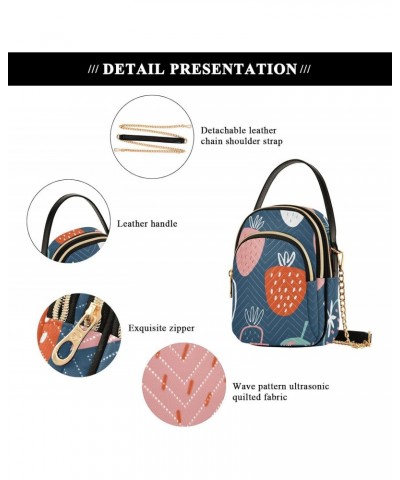 Small Crossbody Cell Phone Bag for Women, Blue Pink and Red Strawberry Mini Over Shoulder Handbag Purse with Credit Card Slot...