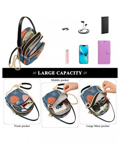 Small Crossbody Cell Phone Bag for Women, Blue Pink and Red Strawberry Mini Over Shoulder Handbag Purse with Credit Card Slot...