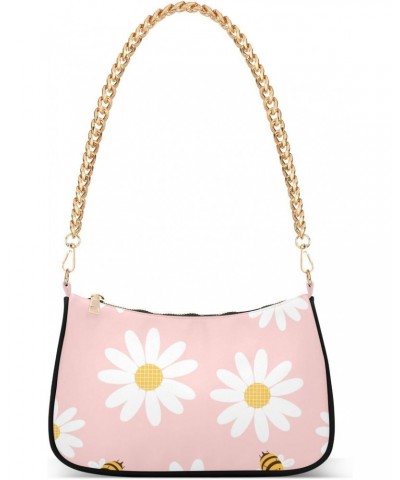 Shoulder Bag Pink White Daisy Flower Bee Women Clutch Handbag Shoulder Purch Boho Bag Date Chain Bag Tote Bag Spring Holiday ...