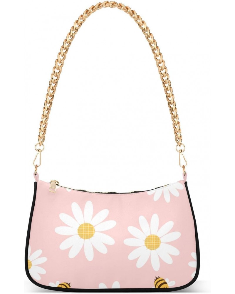 Shoulder Bag Pink White Daisy Flower Bee Women Clutch Handbag Shoulder Purch Boho Bag Date Chain Bag Tote Bag Spring Holiday ...