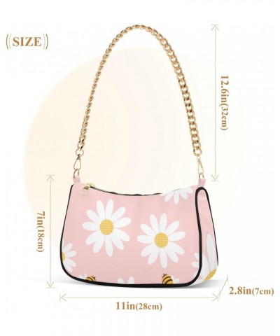 Shoulder Bag Pink White Daisy Flower Bee Women Clutch Handbag Shoulder Purch Boho Bag Date Chain Bag Tote Bag Spring Holiday ...