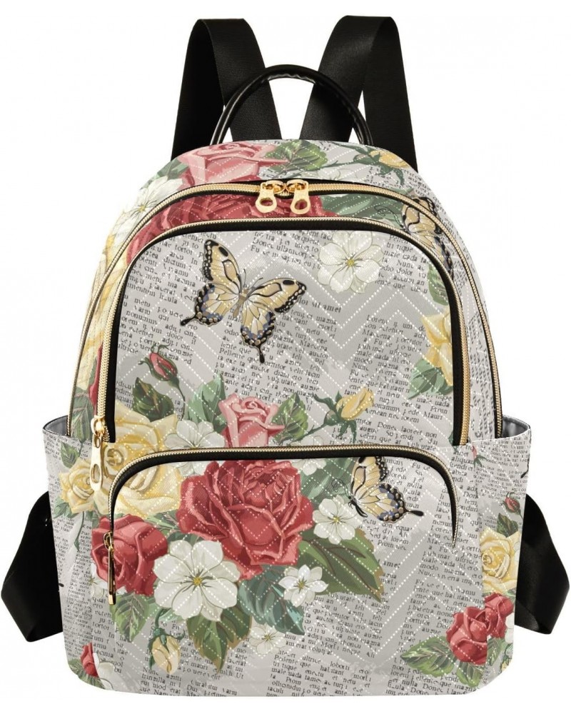 Vintage Style with Blooming English Roses Backpack for Women Purse Bag Travel Handbag Shoulder Bag $18.54 Backpacks