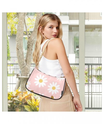 Shoulder Bag Pink White Daisy Flower Bee Women Clutch Handbag Shoulder Purch Boho Bag Date Chain Bag Tote Bag Spring Holiday ...