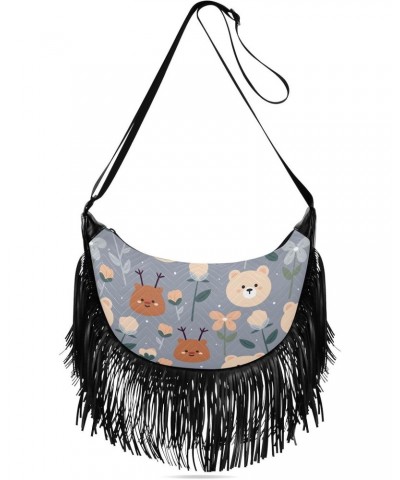 Cartoon Bear Deer Flower Cross Chest Purses for Women Tassel Detail Everyday Crossbody Bags for Ladies Womens Shoulder Bags M...