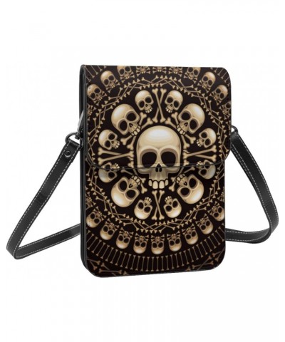 Skulls Bones Rosette Abstract Crossbody Cell Phone Purse for Womens Lightweight Small Soft Leather Fashion Travel Wallet with...