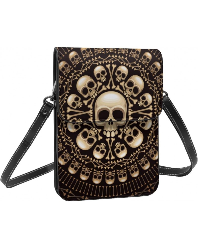 Skulls Bones Rosette Abstract Crossbody Cell Phone Purse for Womens Lightweight Small Soft Leather Fashion Travel Wallet with...