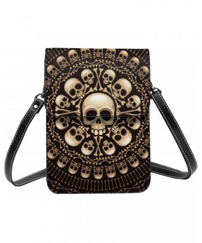 Skulls Bones Rosette Abstract Crossbody Cell Phone Purse for Womens Lightweight Small Soft Leather Fashion Travel Wallet with...