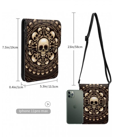 Skulls Bones Rosette Abstract Crossbody Cell Phone Purse for Womens Lightweight Small Soft Leather Fashion Travel Wallet with...