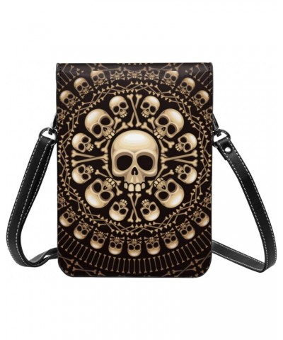 Skulls Bones Rosette Abstract Crossbody Cell Phone Purse for Womens Lightweight Small Soft Leather Fashion Travel Wallet with...