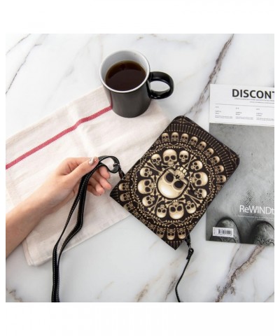 Skulls Bones Rosette Abstract Crossbody Cell Phone Purse for Womens Lightweight Small Soft Leather Fashion Travel Wallet with...