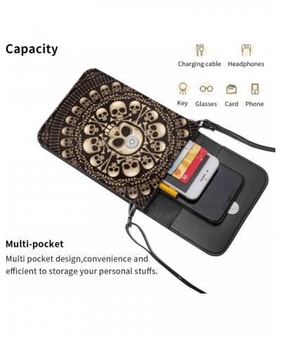 Skulls Bones Rosette Abstract Crossbody Cell Phone Purse for Womens Lightweight Small Soft Leather Fashion Travel Wallet with...