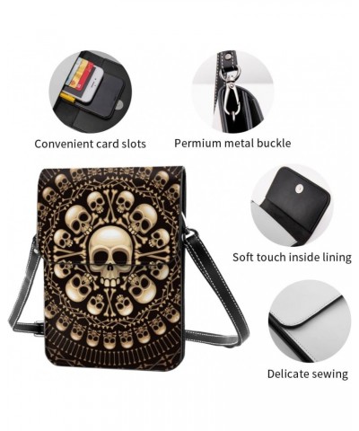 Skulls Bones Rosette Abstract Crossbody Cell Phone Purse for Womens Lightweight Small Soft Leather Fashion Travel Wallet with...