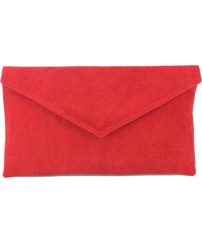 Womens Neat Envelope Faux Suede Clutch Bag/Shoulder Bag Scarlet Ruby Red $18.89 Clutches