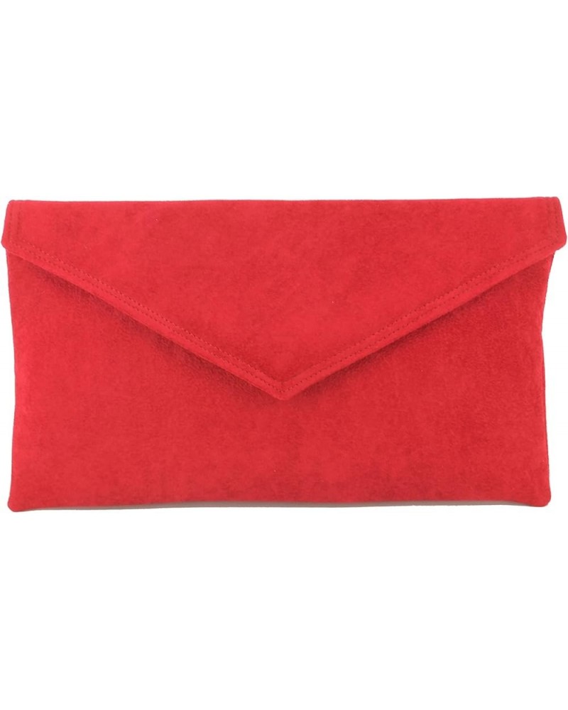 Womens Neat Envelope Faux Suede Clutch Bag/Shoulder Bag Scarlet Ruby Red $18.89 Clutches