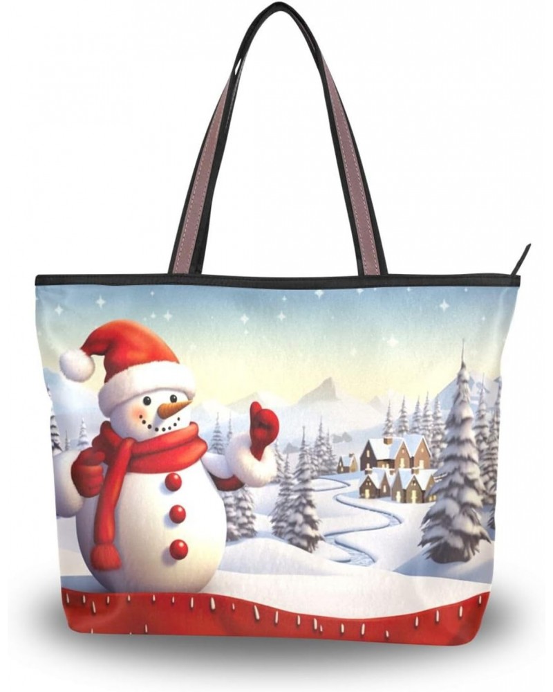 Christmas Snowman Tote Bag for Women Casual Shoulder Bag Women Hobo Bag Top Handle Handbag for Shopping Travel Work $11.07 Totes