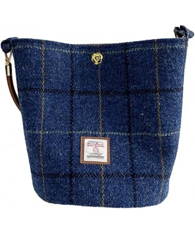 Harris Tweed Women Bucket bag Shoulder bag Handbag with Two kinds of Leather Strap Dark Blue $33.79 Shoulder Bags