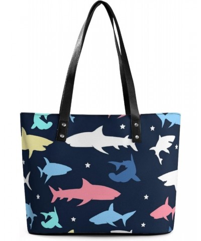 Womens Handbag Shark Pattern Leather Tote Bag Top Handle Satchel Bags For Lady $16.10 Totes