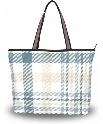 Tote Bag Neutral Simple Tartan Plaid Shoulder Bag Handbag for Women Girls $16.19 Shoulder Bags