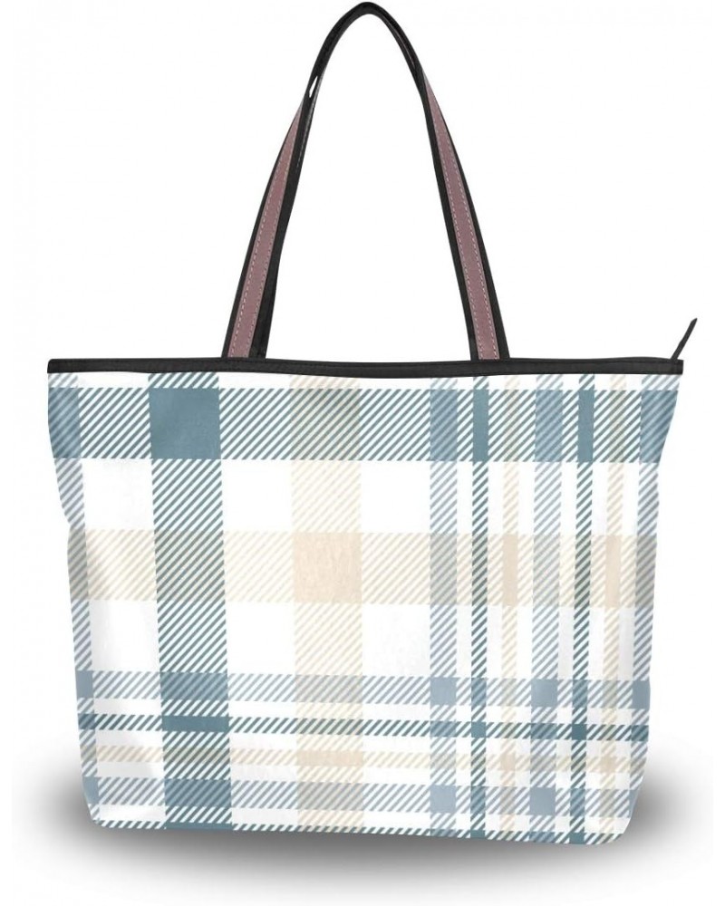 Tote Bag Neutral Simple Tartan Plaid Shoulder Bag Handbag for Women Girls $16.19 Shoulder Bags