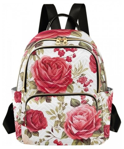 Red Roses Watercolor on White Fashion Backpacks, Women Backpack for Travel, Fashion Backpacks for Women, S Floral With Red Ro...