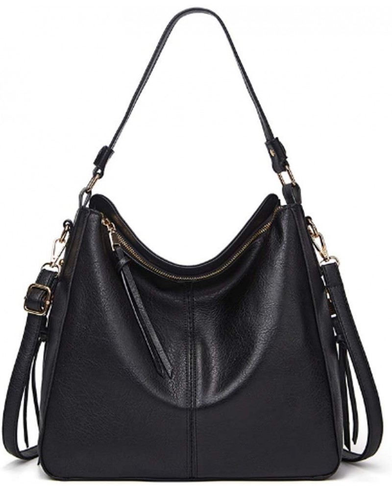 Women Handbag Large Tote Bag PU Leather Shoulder Bag Cross-body Bags Black $21.54 Shoulder Bags