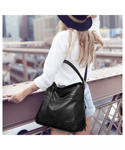 Women Handbag Large Tote Bag PU Leather Shoulder Bag Cross-body Bags Black $21.54 Shoulder Bags