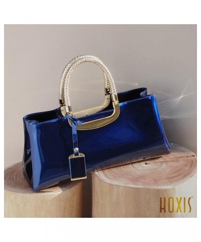 Glossy Faux Patent Leather Structured Shoulder Handbag Women Evening Party Satchel Navy $30.49 Satchels