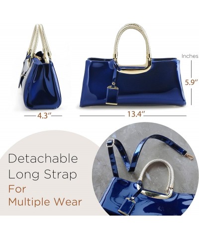 Glossy Faux Patent Leather Structured Shoulder Handbag Women Evening Party Satchel Navy $30.49 Satchels