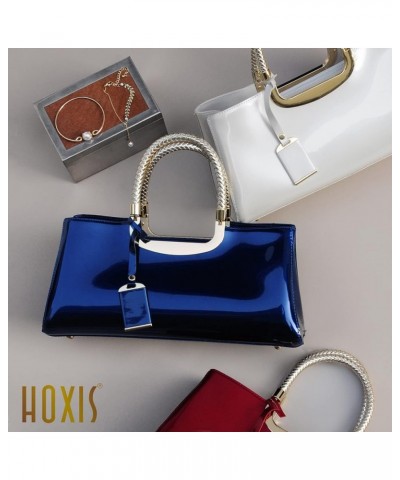 Glossy Faux Patent Leather Structured Shoulder Handbag Women Evening Party Satchel Navy $30.49 Satchels