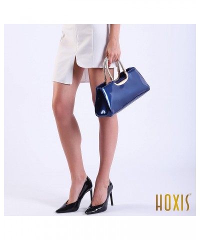 Glossy Faux Patent Leather Structured Shoulder Handbag Women Evening Party Satchel Navy $30.49 Satchels