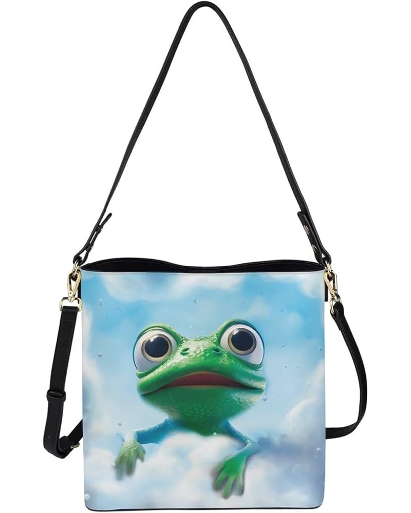 Handbags for Women Large Capacity Hobo Bags Leather Bucket Top-handle Purse Frog $22.79 Totes