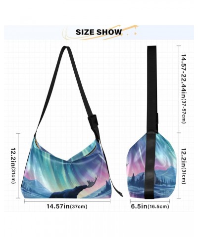 Northern Light Bear Deer Hobo Shoulder Bag for Women Men PU Leather Crossbody Bag Slouchy Tote Handbags for Travel Work $15.8...