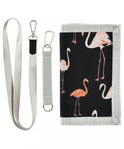 Pink Exotic Flamingo Birds Trifold Wallet Fabric Wallet Small Nylon Wallet Card Wallet with Lanyard $9.17 Wallets