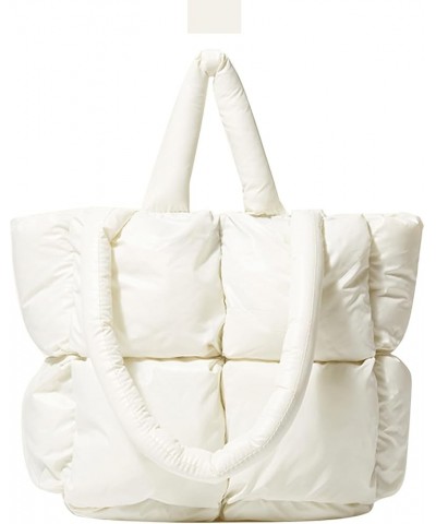 Puffer Tote Bag for Women Quilted Puffy Handbag Light Winter Down Cotton Padded Shoulder Bag Down Padding Tote Bag White $14....