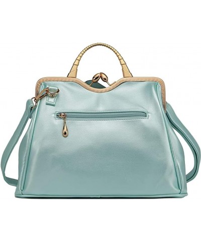 Genuine Leather Handbags Women 3D Floral Tote Bags Kiss Lock Purse Top Handle Light Blue $46.17 Totes