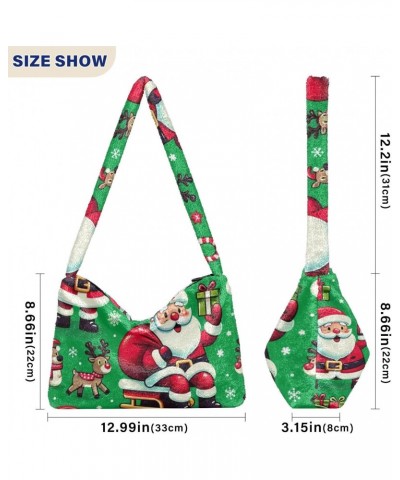 Ladies Soft Plush Underarm Bag Christmas-santa-claus-deer Fluffy Shoulder Bag Women Furry Purse Handbag $17.27 Shoulder Bags