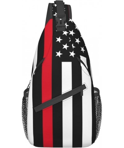 Red Line And Blue Line American Flag Sling Backpack Travel Hiking Daypack Rope Crossbody Shoulder Bag Color746 One Size $11.1...