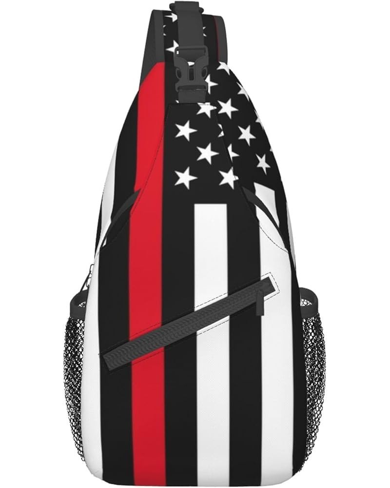 Red Line And Blue Line American Flag Sling Backpack Travel Hiking Daypack Rope Crossbody Shoulder Bag Color746 One Size $11.1...