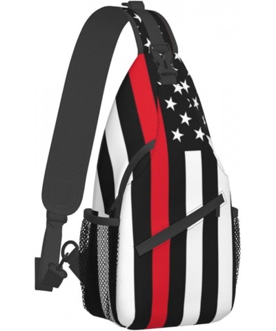 Red Line And Blue Line American Flag Sling Backpack Travel Hiking Daypack Rope Crossbody Shoulder Bag Color746 One Size $11.1...