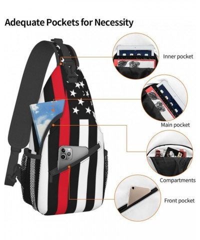 Red Line And Blue Line American Flag Sling Backpack Travel Hiking Daypack Rope Crossbody Shoulder Bag Color746 One Size $11.1...