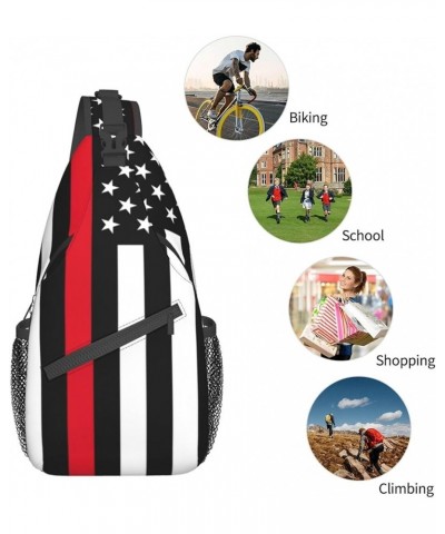 Red Line And Blue Line American Flag Sling Backpack Travel Hiking Daypack Rope Crossbody Shoulder Bag Color746 One Size $11.1...