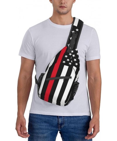 Red Line And Blue Line American Flag Sling Backpack Travel Hiking Daypack Rope Crossbody Shoulder Bag Color746 One Size $11.1...