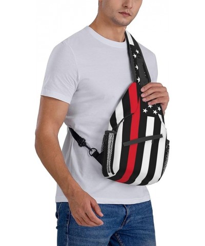 Red Line And Blue Line American Flag Sling Backpack Travel Hiking Daypack Rope Crossbody Shoulder Bag Color746 One Size $11.1...