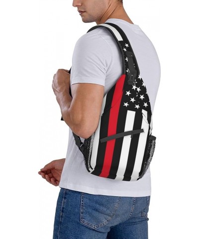 Red Line And Blue Line American Flag Sling Backpack Travel Hiking Daypack Rope Crossbody Shoulder Bag Color746 One Size $11.1...