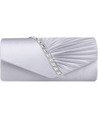 Evening Clutch Handbag Women Fashion Pleated Crystal-Studded Crossbody Shoulder Bag Chain Clutch Purse (Red) Silver $17.24 Ev...