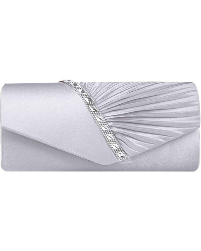 Evening Clutch Handbag Women Fashion Pleated Crystal-Studded Crossbody Shoulder Bag Chain Clutch Purse (Red) Silver $17.24 Ev...