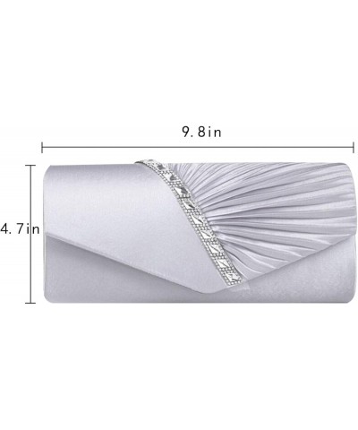 Evening Clutch Handbag Women Fashion Pleated Crystal-Studded Crossbody Shoulder Bag Chain Clutch Purse (Red) Silver $17.24 Ev...