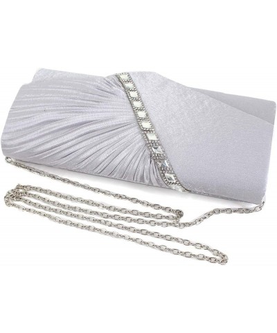 Evening Clutch Handbag Women Fashion Pleated Crystal-Studded Crossbody Shoulder Bag Chain Clutch Purse (Red) Silver $17.24 Ev...